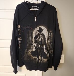One More Round Vintage Black Graphic Zip Hoodie